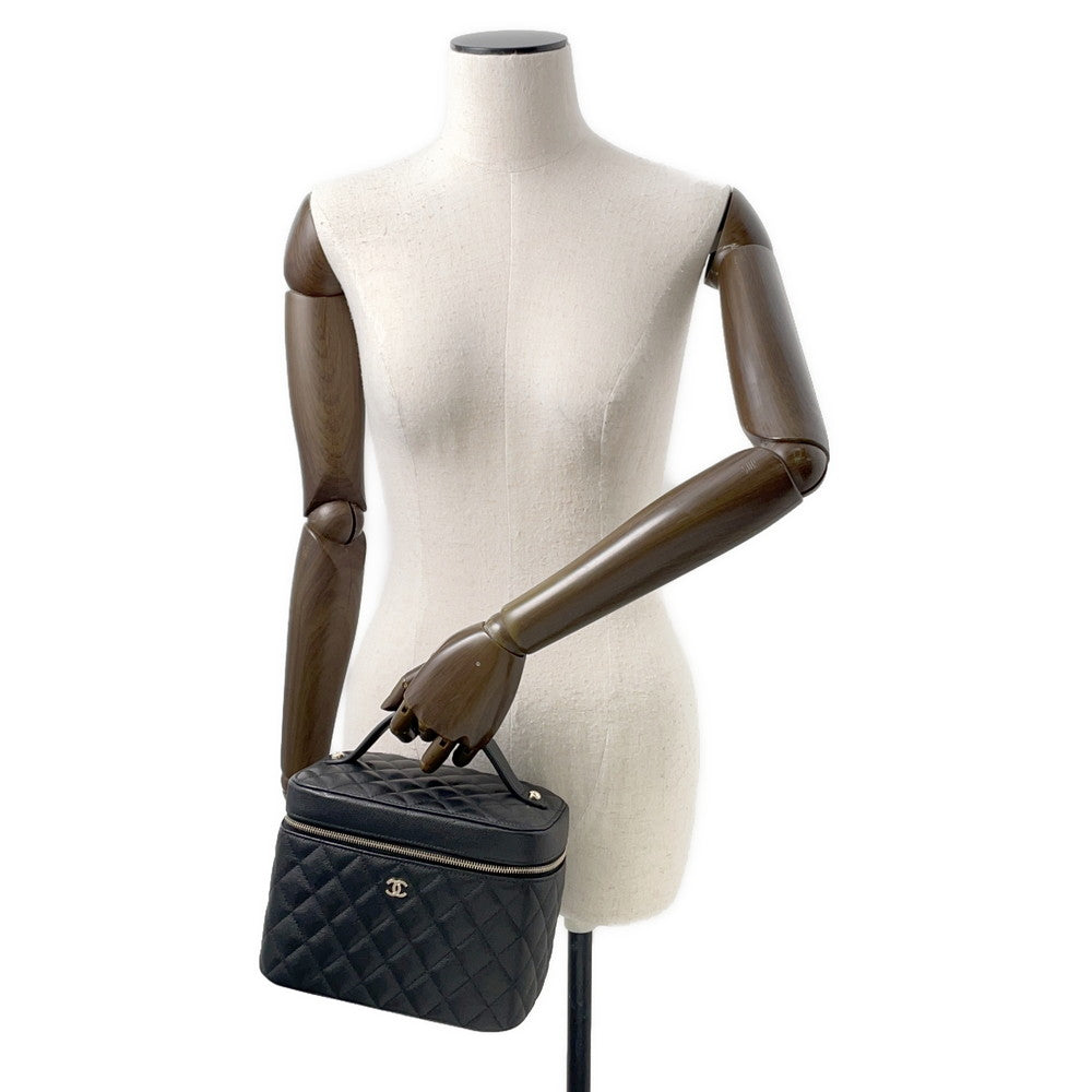CHANEL Top Handle Matelasse CC Logo Vanity Bag BlackAP2573 Caviar Leather
