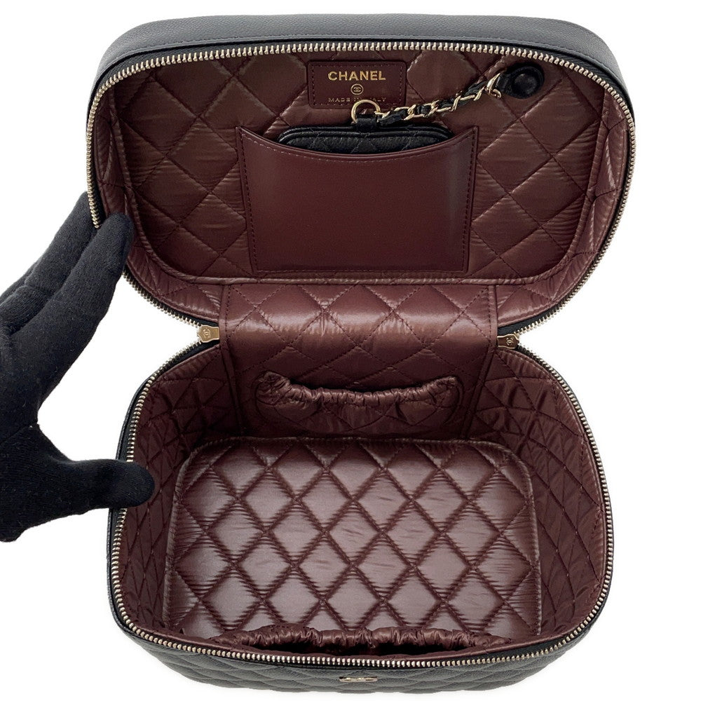 CHANEL Top Handle Matelasse CC Logo Vanity Bag BlackAP2573 Caviar Leather