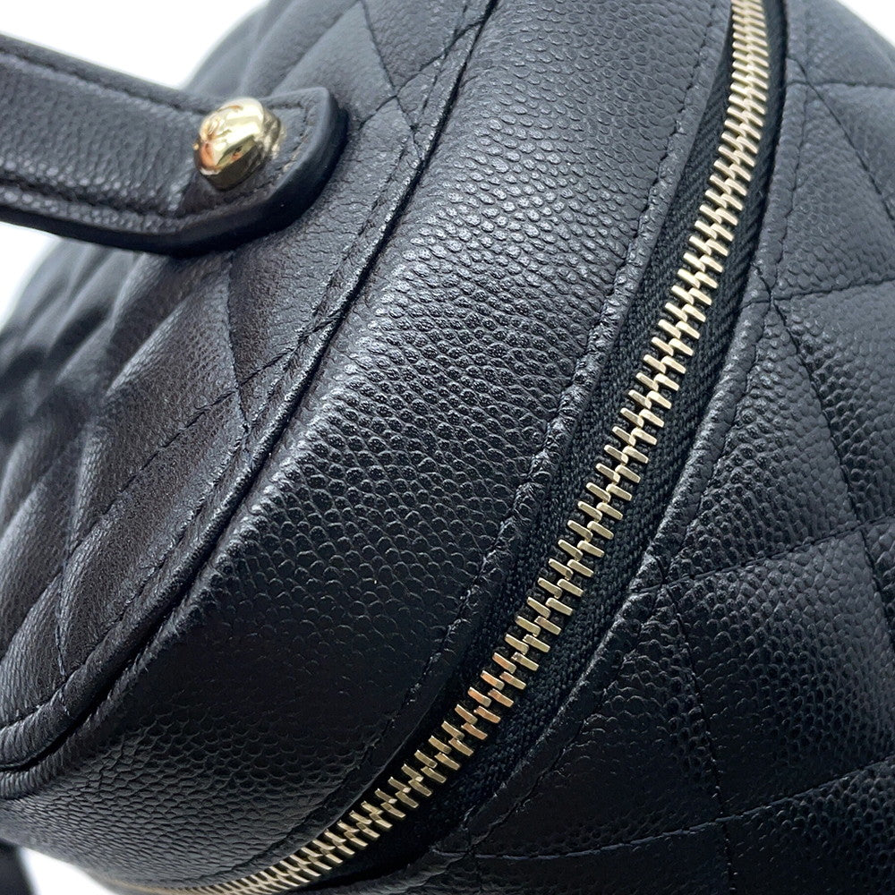 CHANEL Top Handle Matelasse CC Logo Vanity Bag BlackAP2573 Caviar Leather