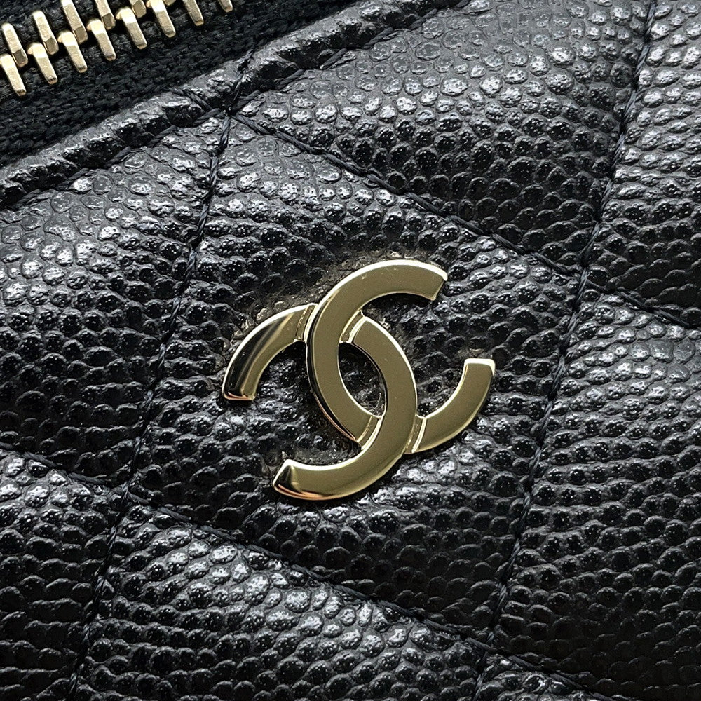 CHANEL Top Handle Matelasse CC Logo Vanity Bag BlackAP2573 Caviar Leather