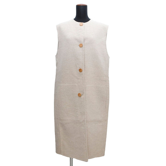 HERMES Wood button long gilet vest Size Chronomat 44 Beige Naturel Cashmere100%
