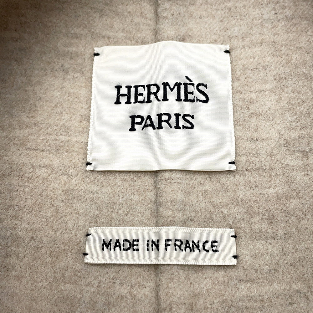 HERMES Wood button long gilet vest Size Chronomat 44 Beige Naturel Cashmere100%