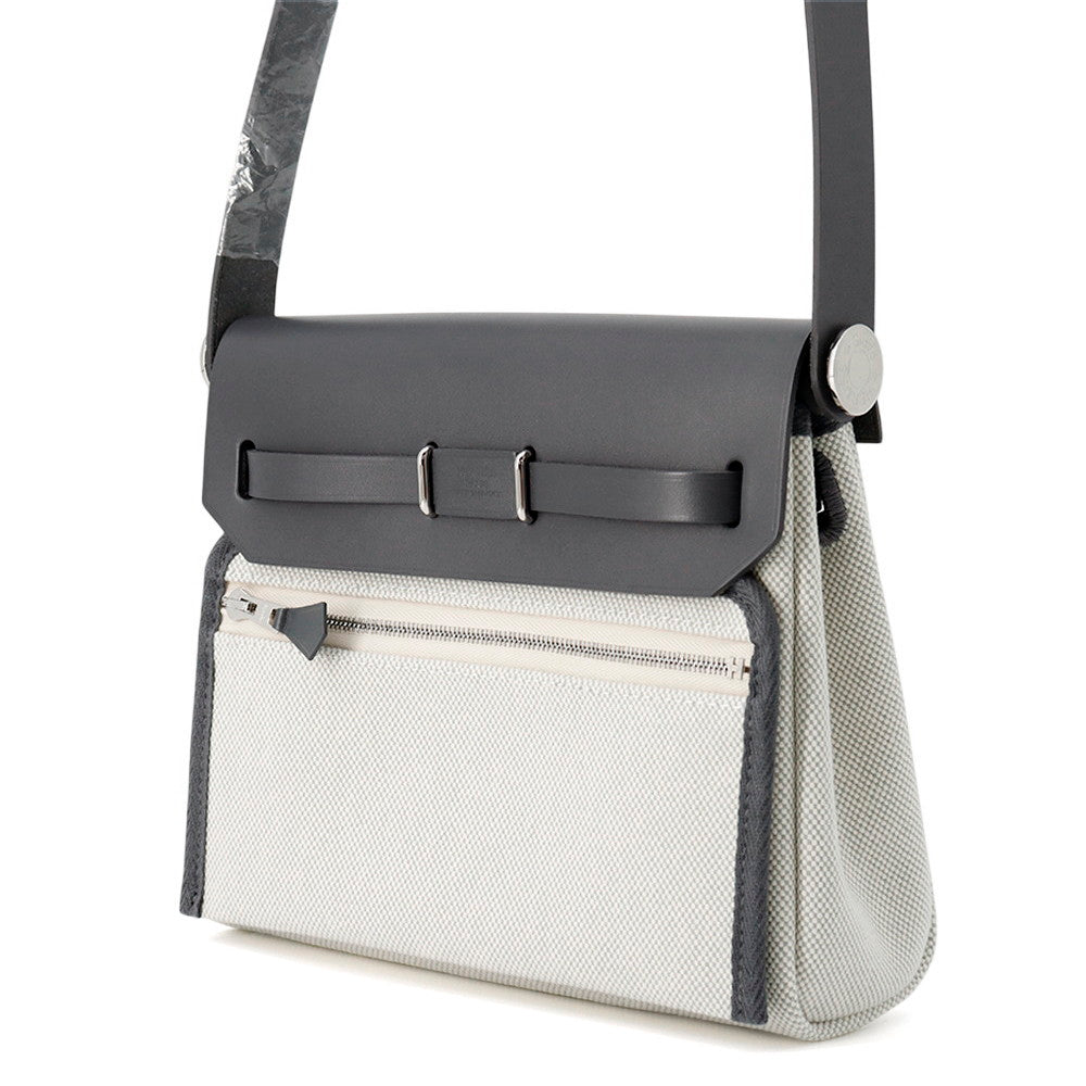 HERMES Herbag zip Ardoise/Ecru Toile H Vache Hunter Leather Size Mini