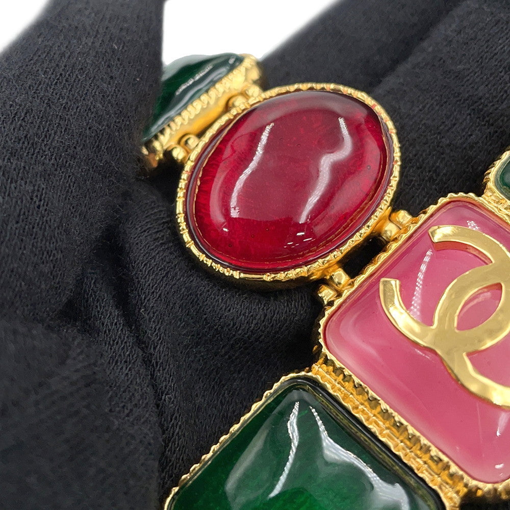 CHANEL CC Logo Gripore Bracelet Green/Burgundy/Pink Metal Resin