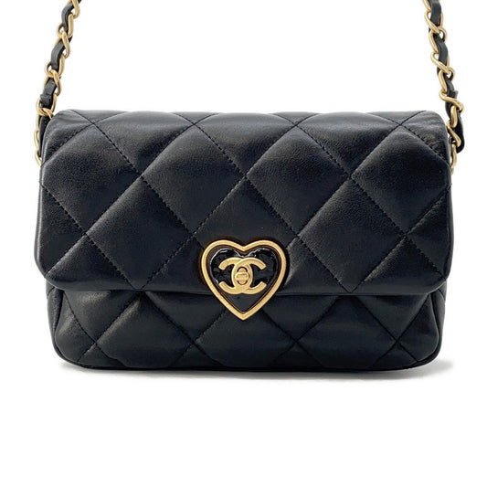 CHANEL Matelasse Heart Lock ChainShoulder BlackAS3979 Lambskin