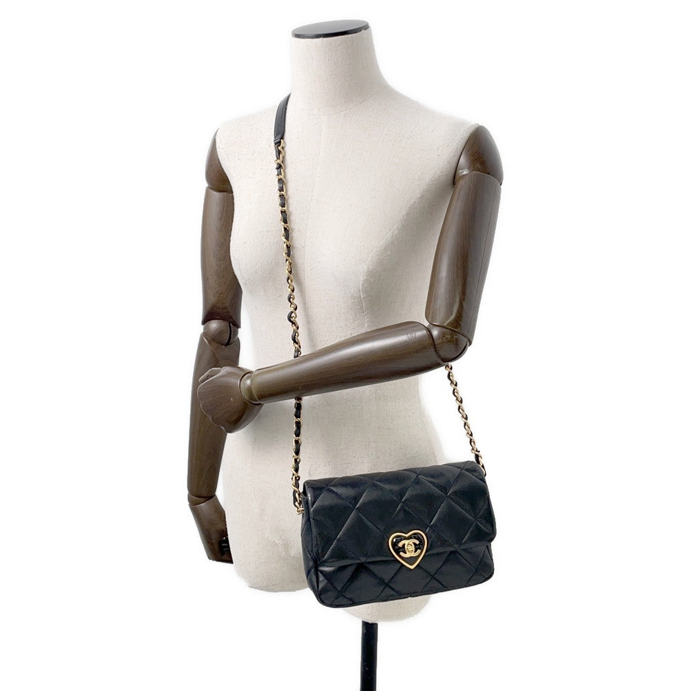 CHANEL Matelasse Heart Lock ChainShoulder BlackAS3979 Lambskin