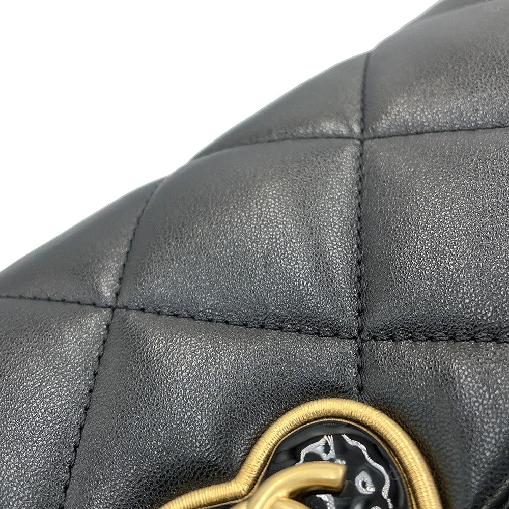 CHANEL Matelasse Heart Lock ChainShoulder BlackAS3979 Lambskin