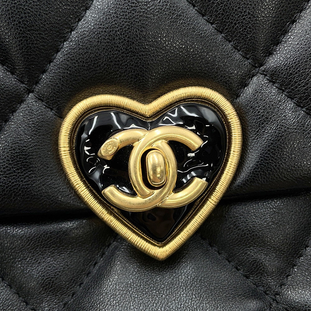 CHANEL Matelasse Heart Lock ChainShoulder BlackAS3979 Lambskin