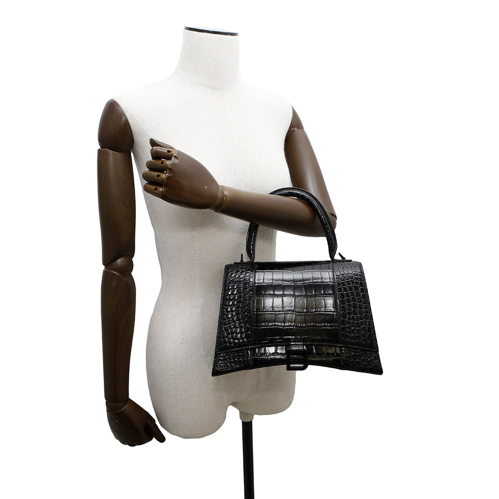 BALENCIAGA Hour glass Black619668 Embossed Leather Size Medium