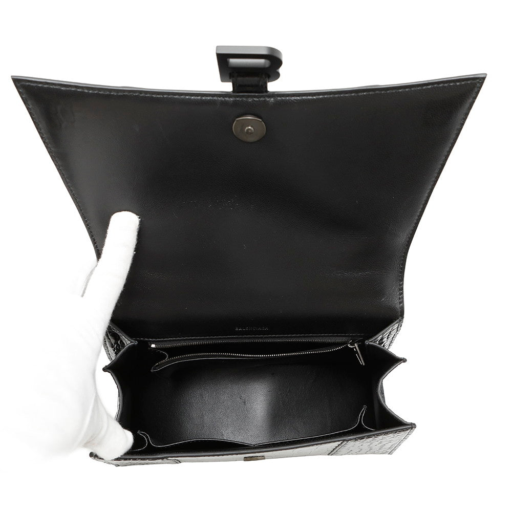 BALENCIAGA Hour glass Black619668 Embossed Leather Size Medium