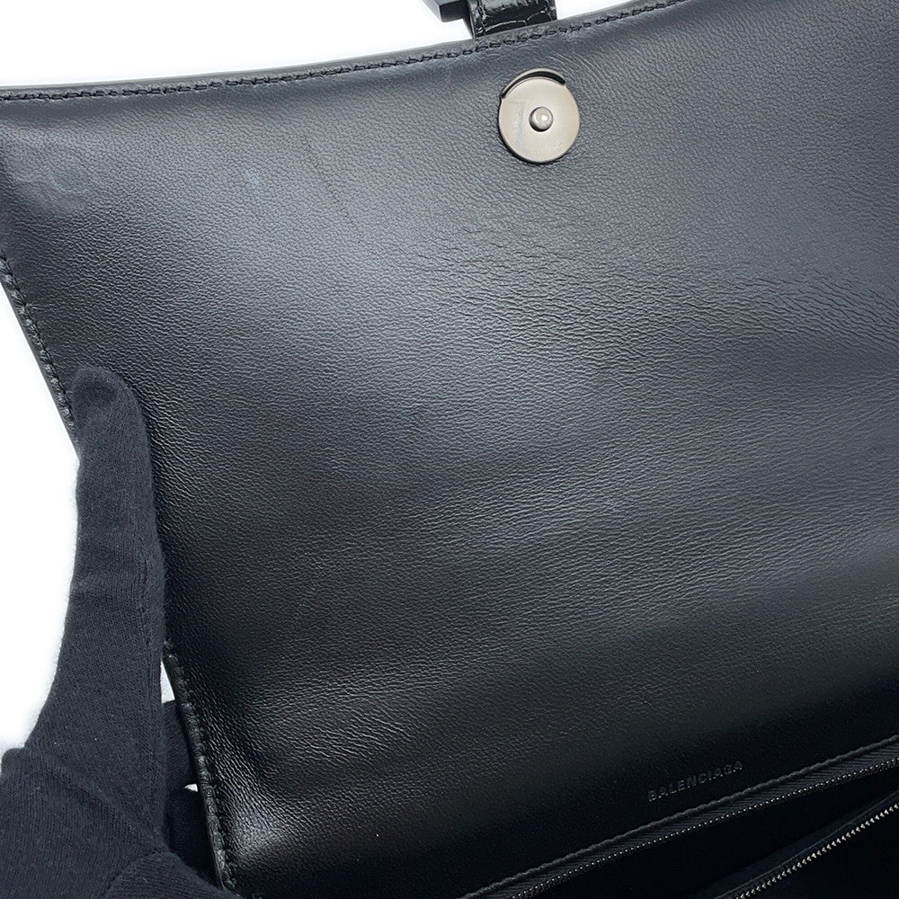 BALENCIAGA Hour glass Black619668 Embossed Leather Size Medium