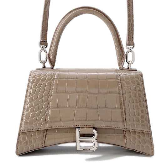 BALENCIAGA Hourglass 2WAY Bag Greige593546 Croco embossed leather Size Small