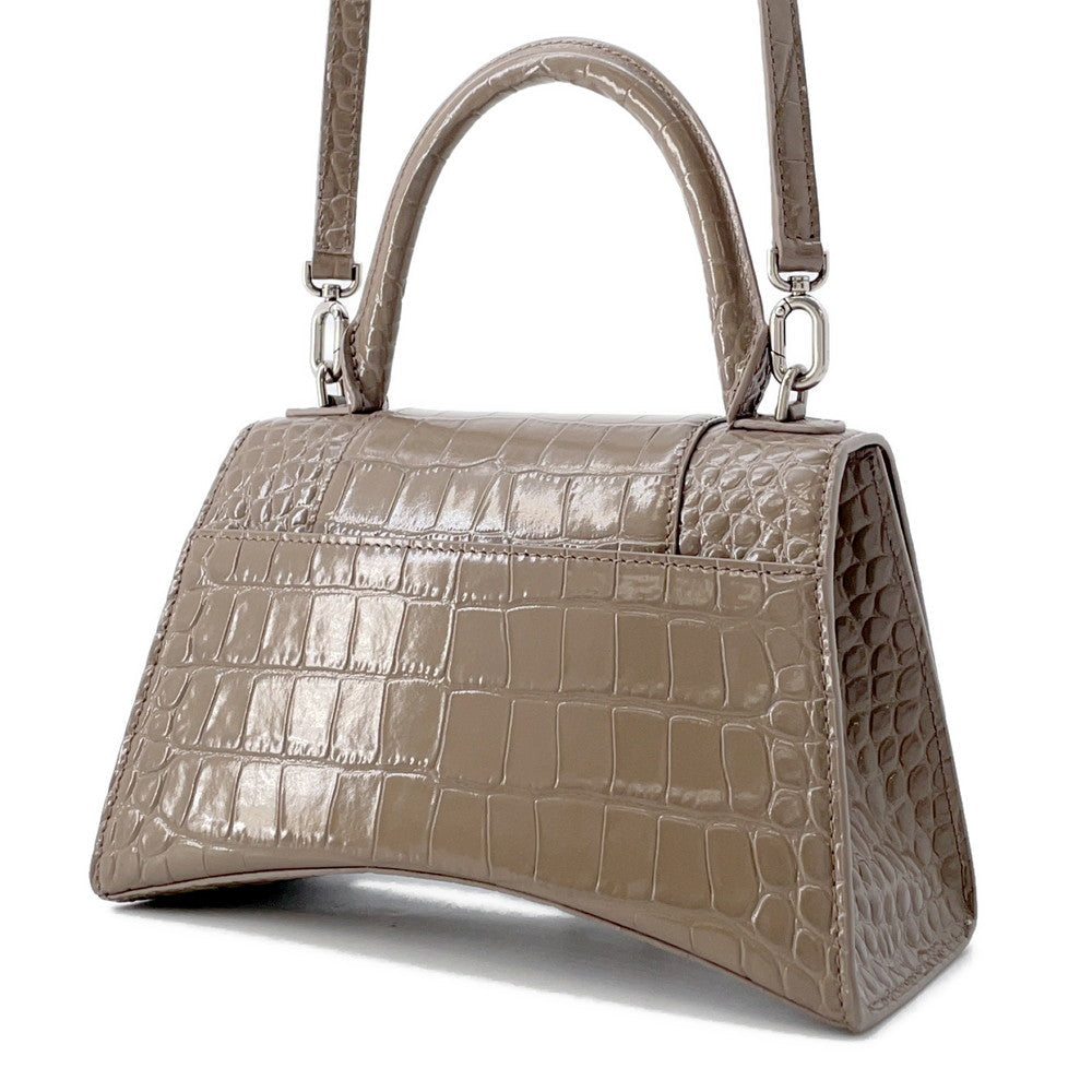 BALENCIAGA Hourglass 2WAY Bag Greige593546 Croco embossed leather Size Small