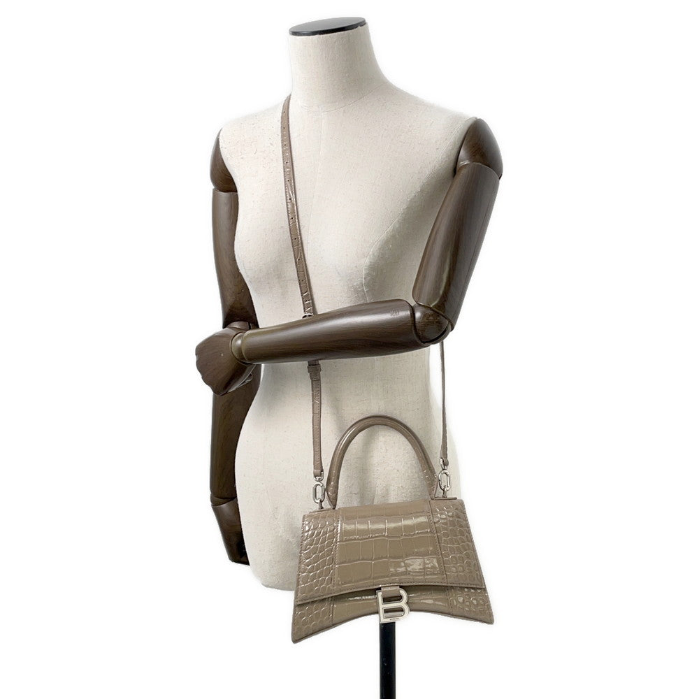BALENCIAGA Hourglass 2WAY Bag Greige593546 Croco embossed leather Size Small