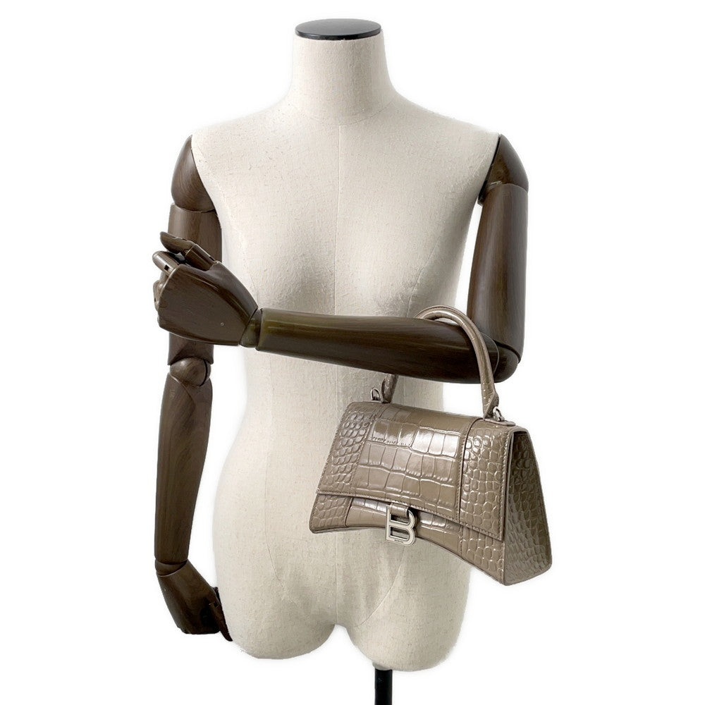 BALENCIAGA Hourglass 2WAY Bag Greige593546 Croco embossed leather Size Small