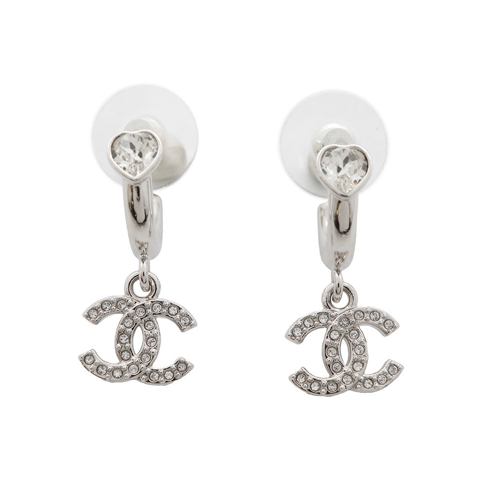 CHANEL CC Logo Heart Earrings SilverA778 Metal Rhinestone