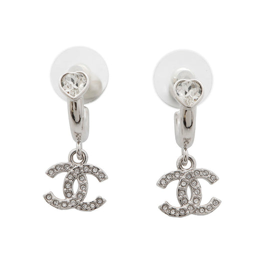 CHANEL CC Logo Heart Earrings SilverA778 Metal Rhinestone