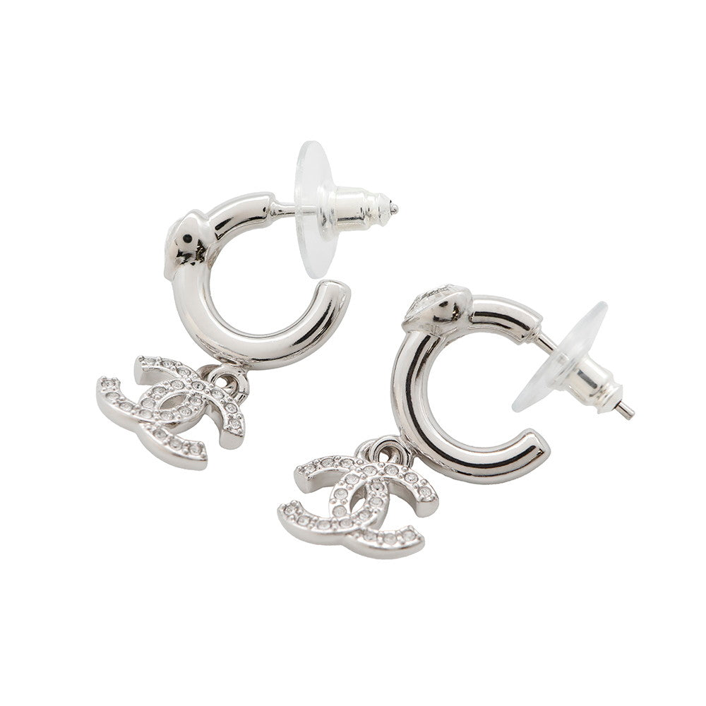 CHANEL CC Logo Heart Earrings SilverA778 Metal Rhinestone