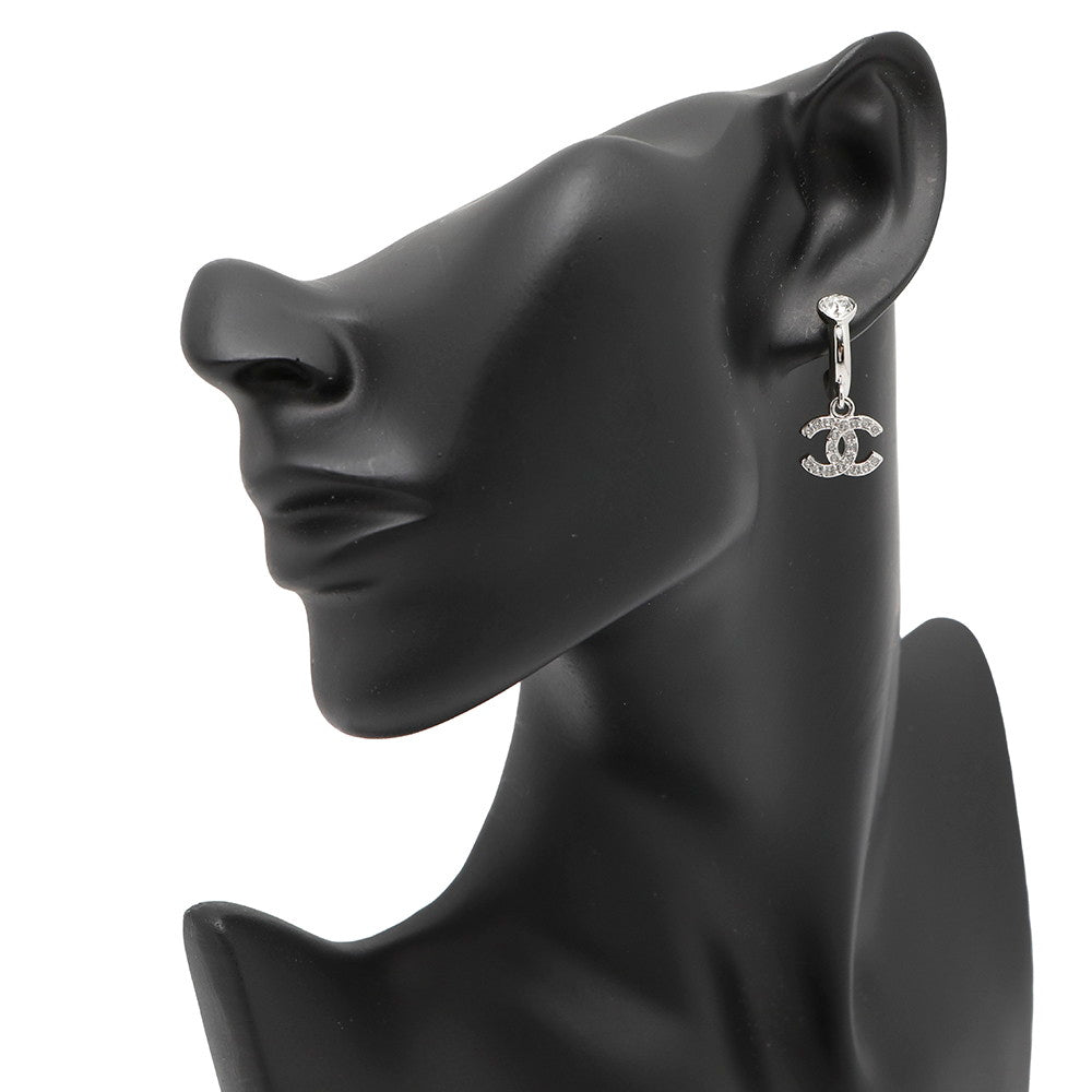 CHANEL CC Logo Heart Earrings SilverA778 Metal Rhinestone