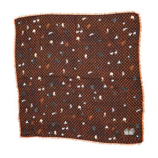 LOUIS VUITTON Stole・Catogram Brown/OrangeMP2265 Wool 61% Silk39%