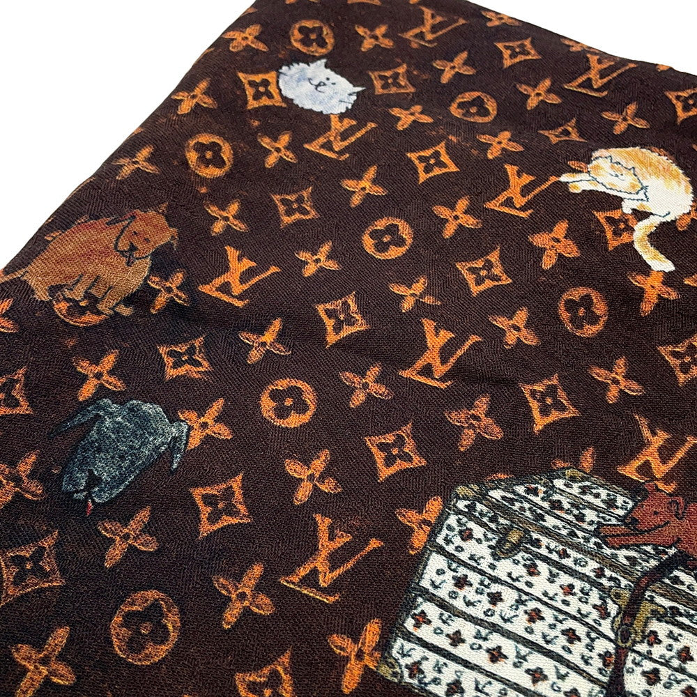 LOUIS VUITTON Stole・Catogram Brown/OrangeMP2265 Wool 61% Silk39%