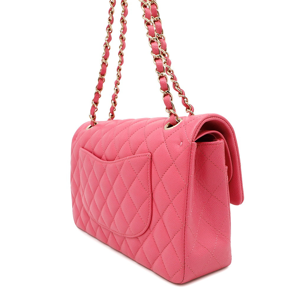CHANEL Matelasse W flap WChainShoulder Bag PinkA01112 Caviar Leather Size 25