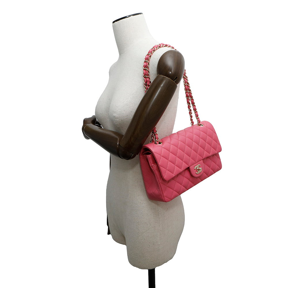 CHANEL Matelasse W flap WChainShoulder Bag PinkA01112 Caviar Leather Size 25
