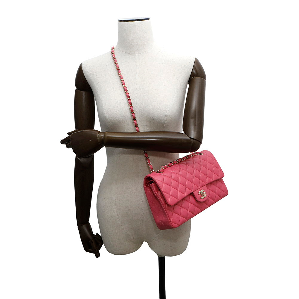 CHANEL Matelasse W flap WChainShoulder Bag PinkA01112 Caviar Leather Size 25