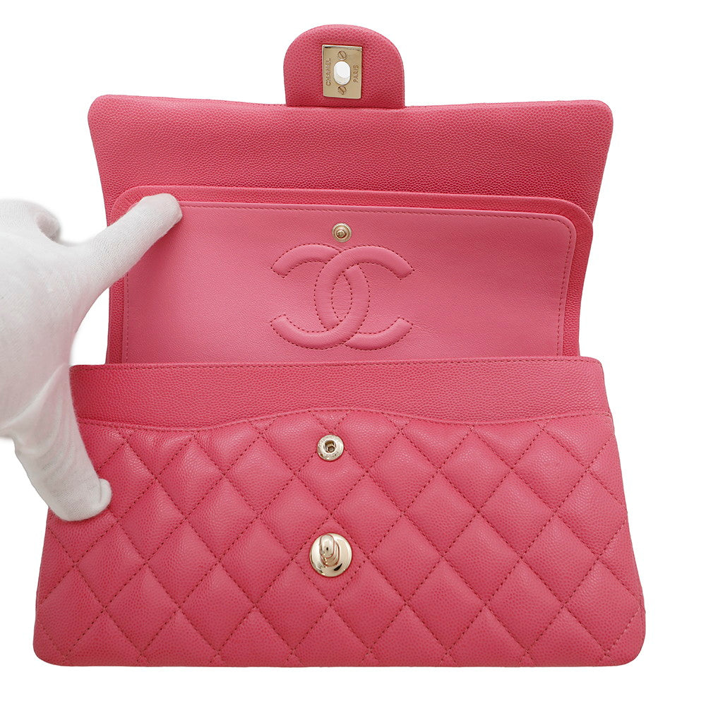 CHANEL Matelasse W flap WChainShoulder Bag PinkA01112 Caviar Leather Size 25