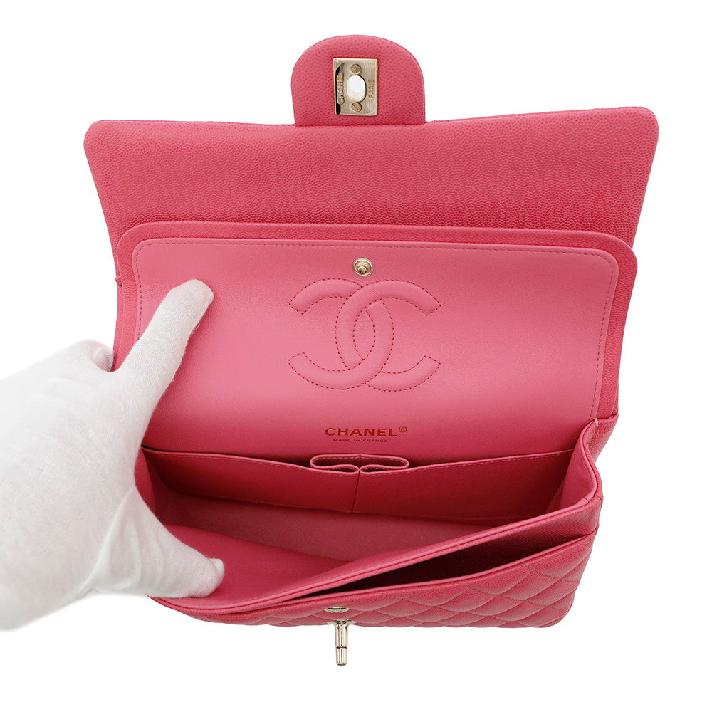 CHANEL Matelasse W flap WChainShoulder Bag PinkA01112 Caviar Leather Size 25