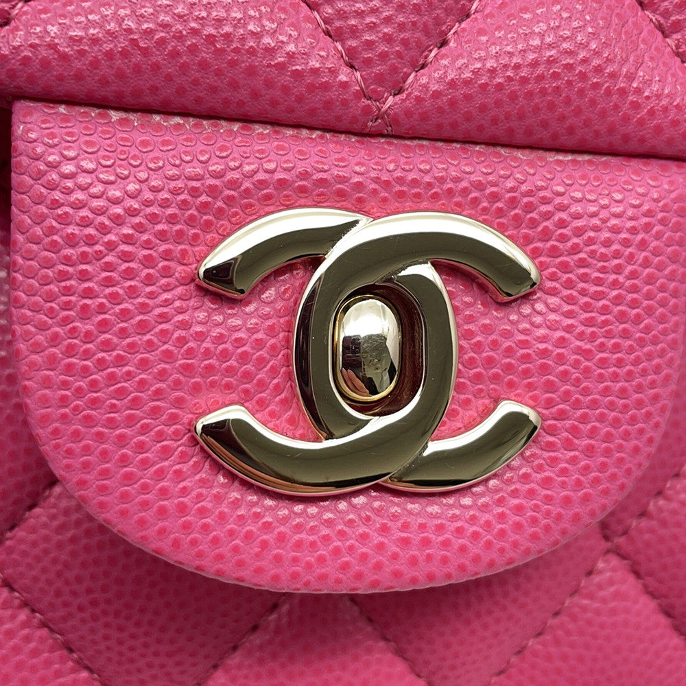 CHANEL Matelasse W flap WChainShoulder Bag PinkA01112 Caviar Leather Size 25