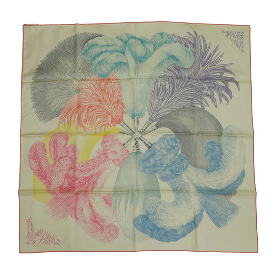 HERMES Carre Plunmets and Panaches (Feathers and feather ornaments) Size 90 Yellow/Multicolor Silk100%