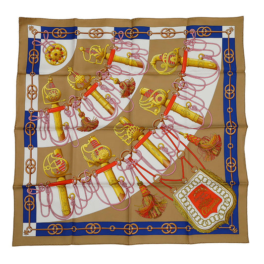 HERMES Carre Cliquetis Size 90 Beige/Multicolor Silk100%