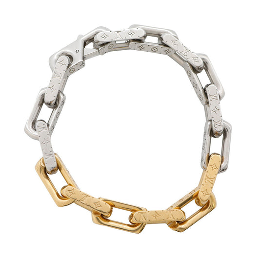 LOUIS VUITTON Bracelet Chain Monogram Size L Gold/SilverM1555L Metal