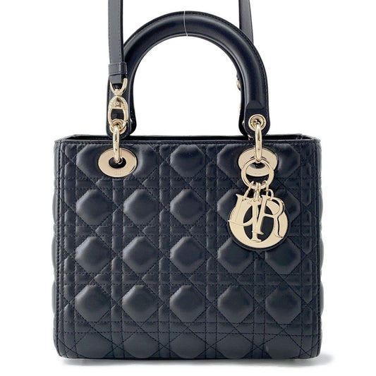 Dior Lady Dior 2WAYHandbag BlackM0565ONGE Lambskin Size Medium