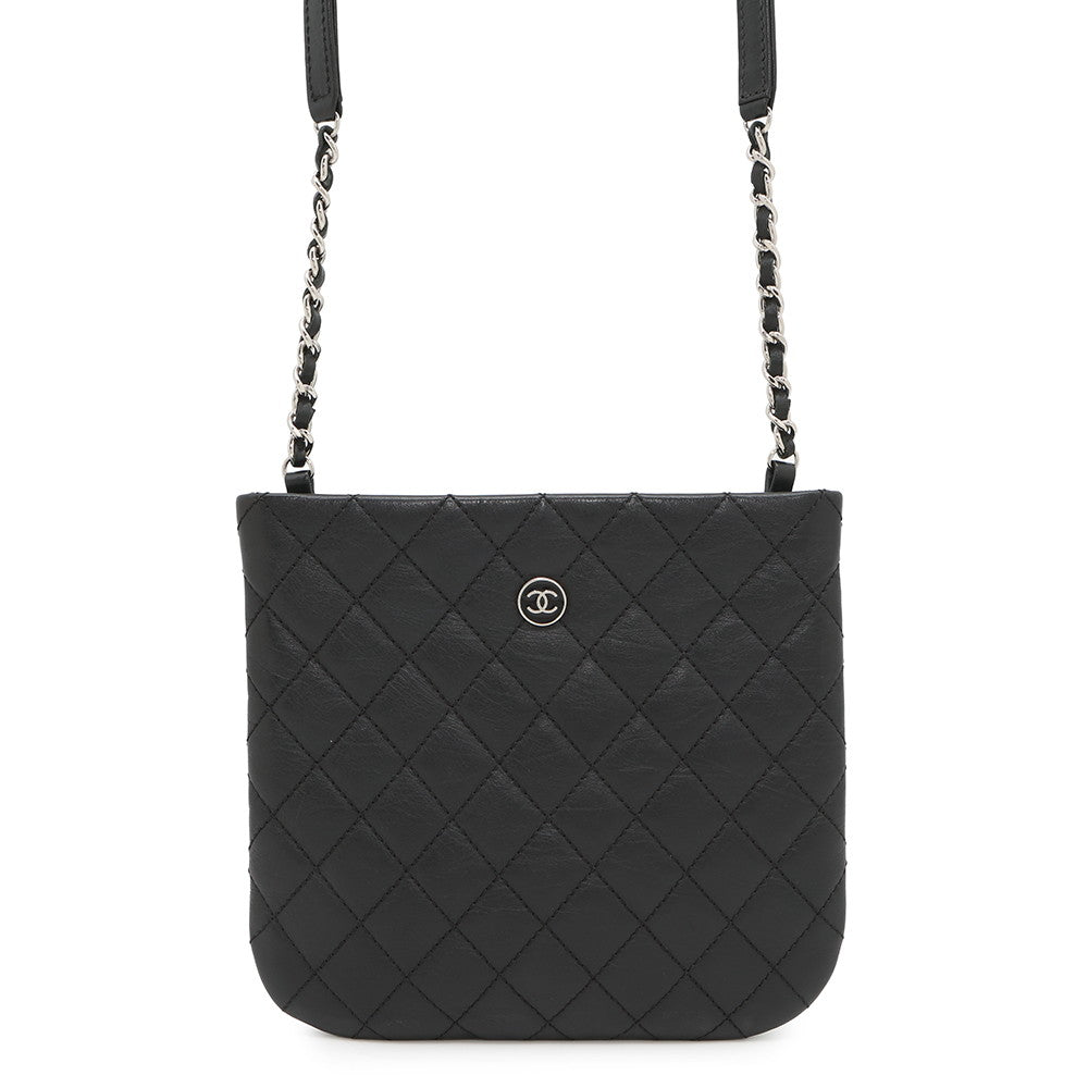 CHANEL Matelasse Uniform COCO Button Mini Pochette ChainShoulder Bag Black Leather