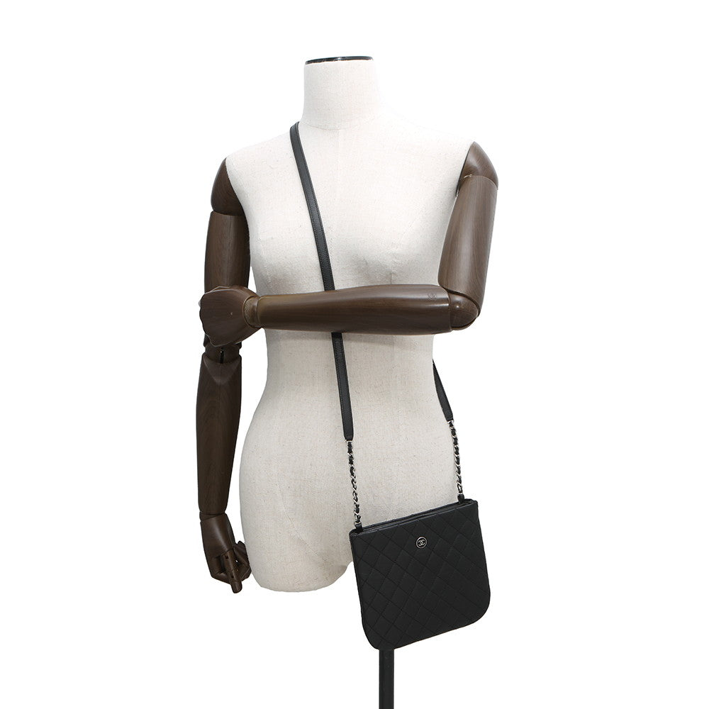 CHANEL Matelasse Uniform COCO Button Mini Pochette ChainShoulder Bag Black Leather