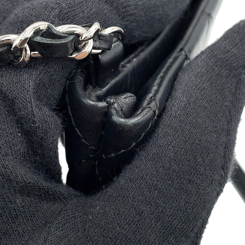 CHANEL Matelasse Uniform COCO Button Mini Pochette ChainShoulder Bag Black Leather
