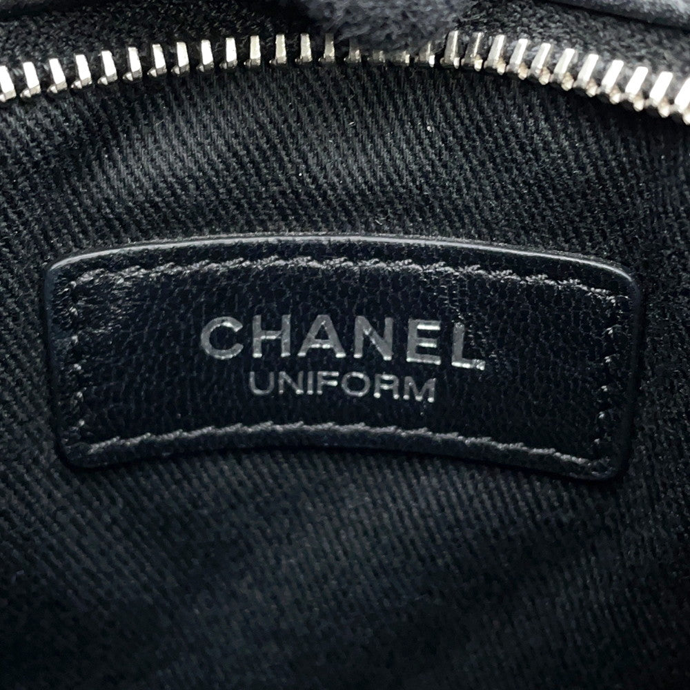 CHANEL Matelasse Uniform COCO Button Mini Pochette ChainShoulder Bag Black Leather