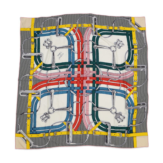 HERMES Giant Square MORS A JOUETS Horse Bit Size 140 Jaune/Multicolor Cashmere70% Silk30%