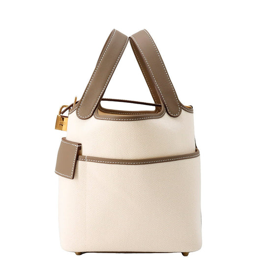 HERMES Picotin Lock Cargo Ecru/Etoupe Towar Goeran Swift Leather Size PM