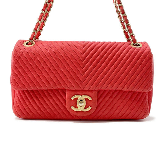 CHANEL Chevron ChainShoulder RedA92087 Leather