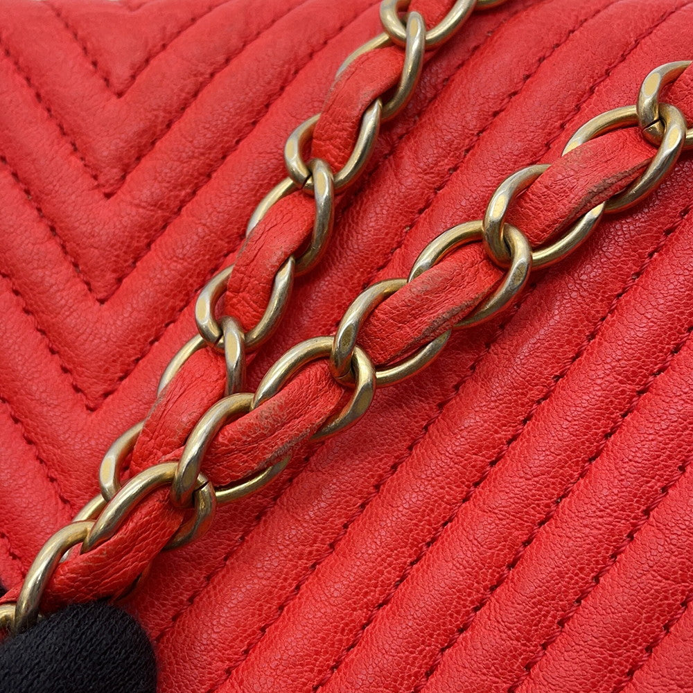 CHANEL Chevron ChainShoulder RedA92087 Leather