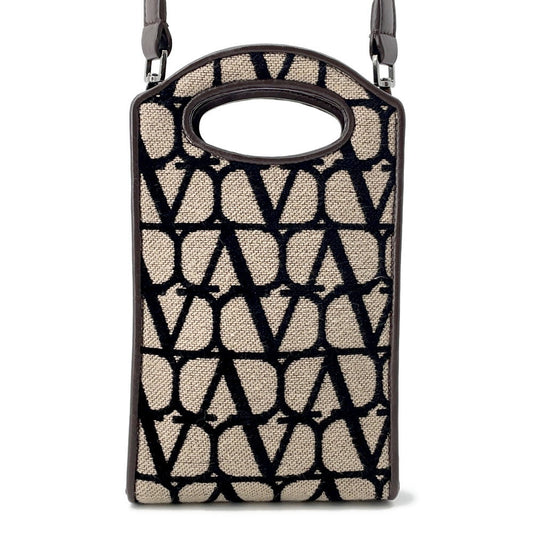 Valentino Garavani Toile Iconograph 2WAYBag Beige/Dark Brown/Black Fabric Leather