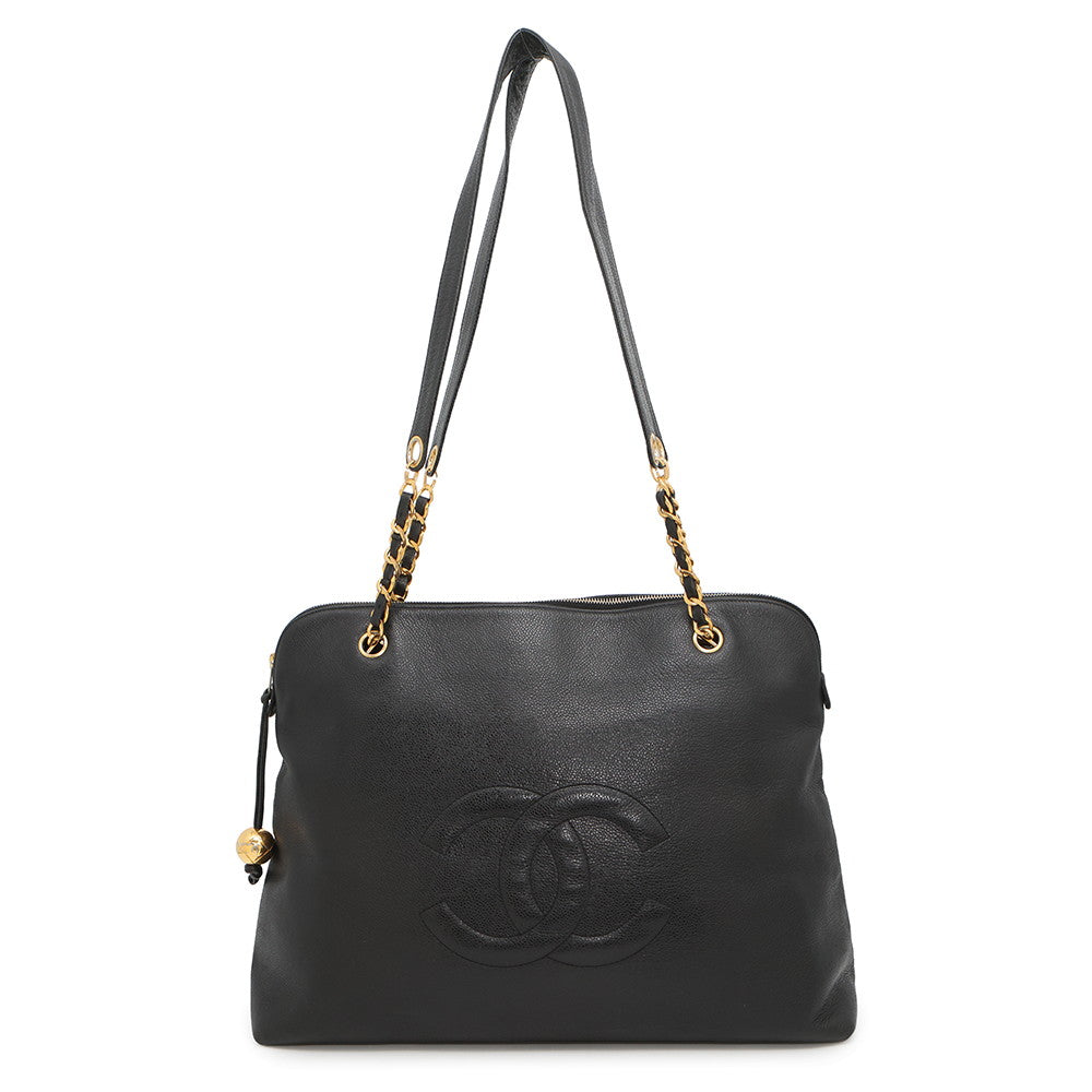 CHANEL CC Logo Cocoball Tote BlackA03578 Caviar Leather