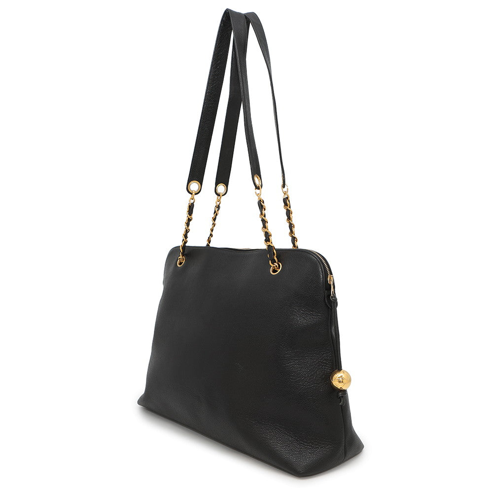 CHANEL CC Logo Cocoball Tote BlackA03578 Caviar Leather