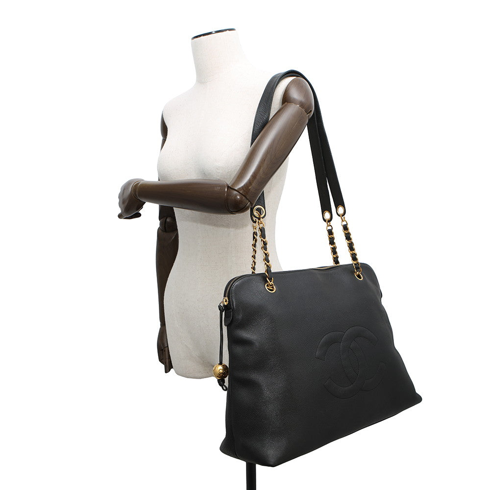 CHANEL CC Logo Cocoball Tote BlackA03578 Caviar Leather