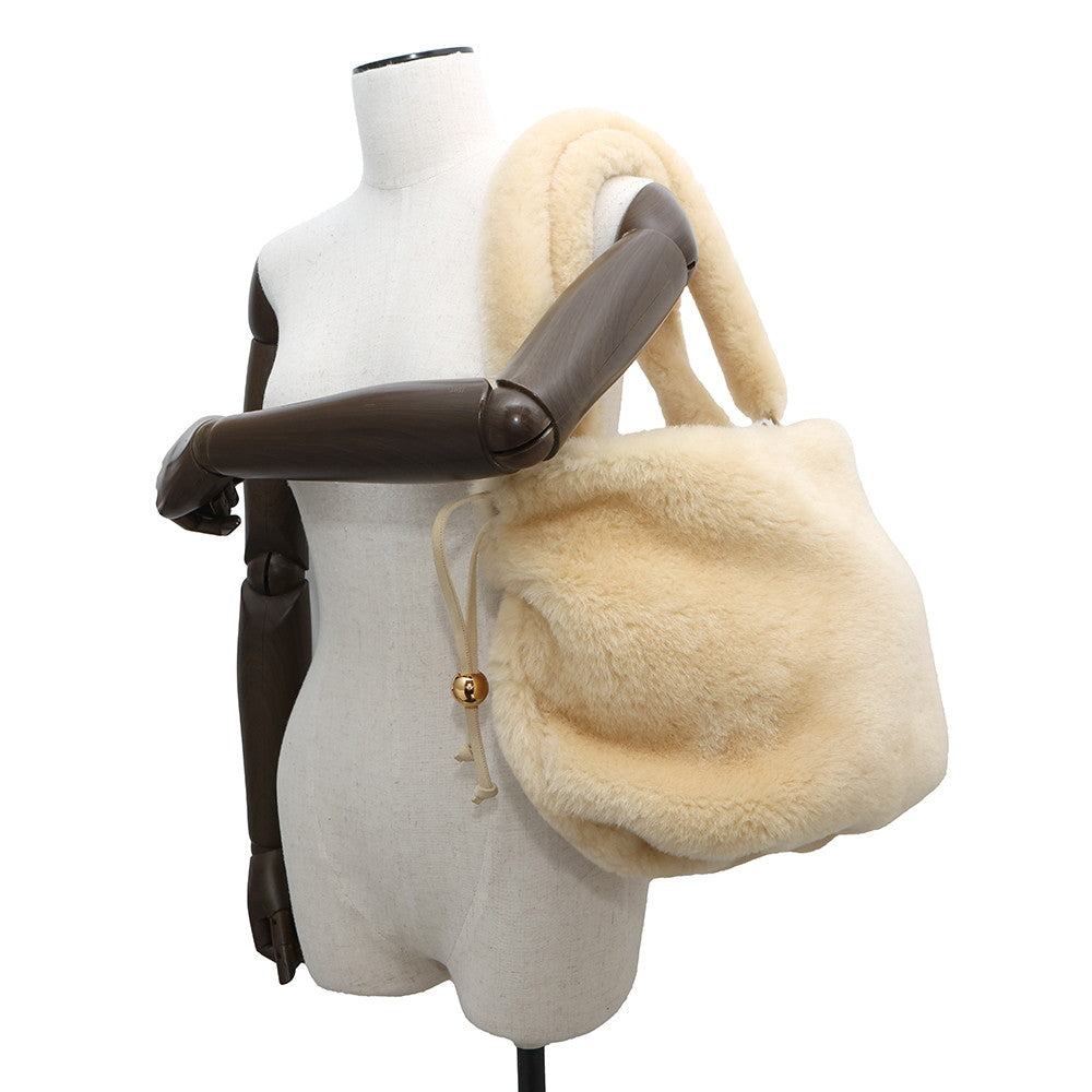 Bottega Veneta Valve Tote Bag Beige Fur
