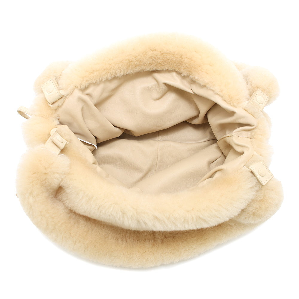 Bottega Veneta Valve Tote Bag Beige Fur