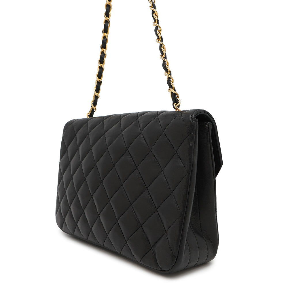 CHANEL Matelasse Half Moon ChainShoulder Black Lambskin